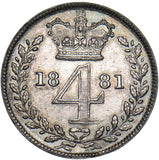 1881 Maundy Fourpence - Victoria British Silver Coin - Very Nice