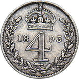 1893 Maundy Fourpence - Victoria British Silver Coin