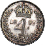 1897 Maundy Fourpence - Victoria British Silver Coin - Superb