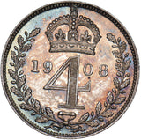 1908 Maundy Fourpence - Edward VII British Silver Coin - Superb