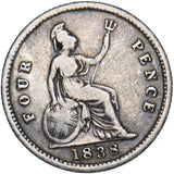1838 Groat (Fourpence) - Victoria British Silver Coin