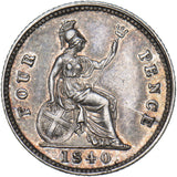1840 Groat (Fourpence) - Victoria British Silver Coin - Very Nice