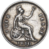 1840 Groat (Fourpence) - Victoria British Silver Coin - Nice