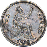 1848 Groat (Fourpence) - Victoria British Silver Coin - Nice