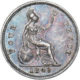 1849 Groat (Fourpence) - Victoria British Silver Coin - Very Nice