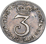 1762 Threepence - George III British Silver Coin - Nice