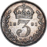 1891 Threepence - Victoria British Silver Coin
