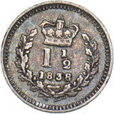1838 Threehalfpence - Victoria British Silver Coin