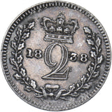 1838 Maundy Twopence - Victoria British Silver Coin - Nice