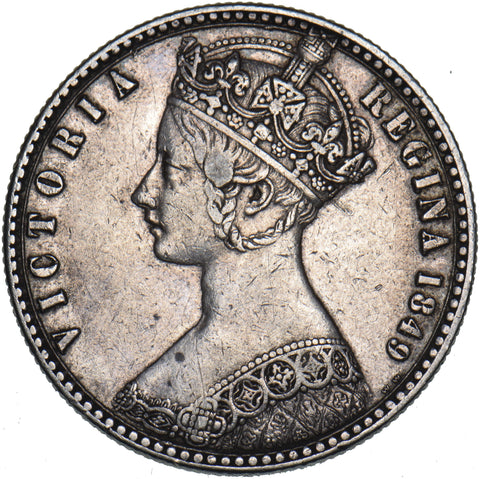 1849 Godless Florin - Victoria British Silver Coin - Nice