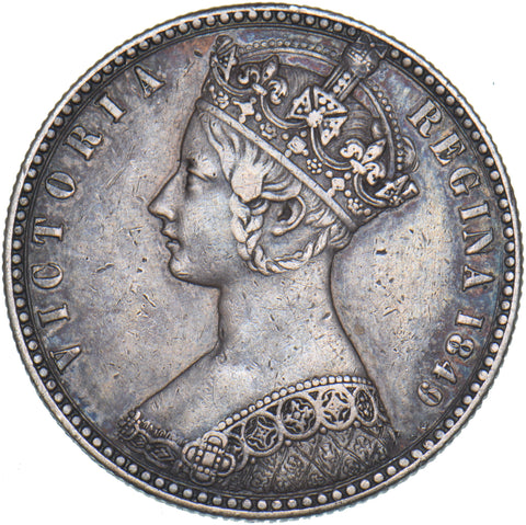 1849 Godless Florin - Victoria British Silver Coin - Nice