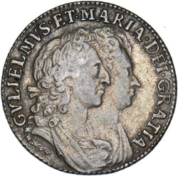 1693 Shilling (9 Over 0) - William & Mary British Silver Coin - Very Nice