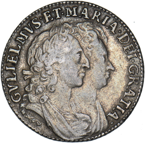 1693 Shilling (9 Over 0) - William & Mary British Silver Coin - Very Nice