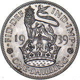 1939 English Shilling - George VI British Silver Coin - Superb