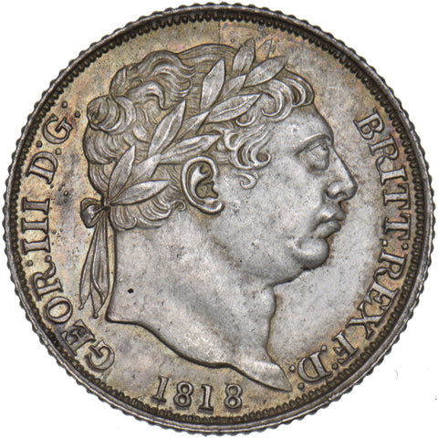 1818 Sixpence - George III British Silver Coin - Very Nice