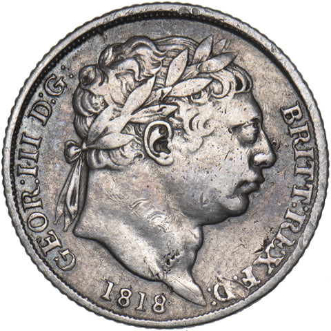 1818 Sixpence - George III British Silver Coin - Nice