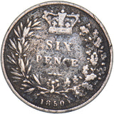 1850 Sixpence - Victoria British Silver Coin