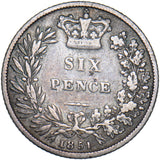 1851 Sixpence - Victoria British Silver Coin