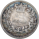 1851 Sixpence - Victoria British Silver Coin