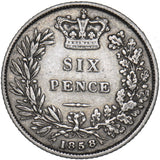 1858 Sixpence - Victoria British Silver Coin - Nice