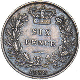 1859 Sixpence (9 over 8) - Victoria British Silver Coin