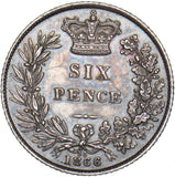 1866 Sixpence (Die no. 55) - Victoria British Silver Coin - Very Nice