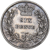 1868 Sixpence (Die no. 3) - Victoria British Silver Coin - Nice