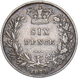 1873 Sixpence (Die no. 6) - Victoria British Silver Coin - Nice