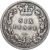 1886 Sixpence - Victoria British Silver Coin