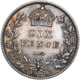 1887 Sixpence - Victoria British Silver Coin - Very Nice