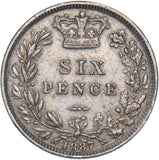 1887 Sixpence (Young Head ) - Victoria British Silver Coin - Nice