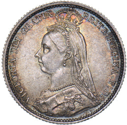 1887 Sixpence - Victoria British Silver Coin - Superb