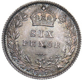 1887 Sixpence - Victoria British Silver Coin - Superb