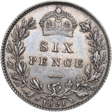 1891 Sixpence - Victoria British Silver Coin - Very Nice