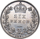1891 Sixpence - Victoria British Silver Coin - Very Nice