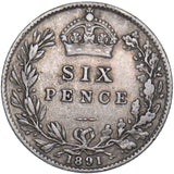 1891 Sixpence - Victoria British Silver Coin