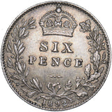 1892 Sixpence - Victoria British Silver Coin - Nice