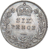 1901 Sixpence - Victoria British Silver Coin - Very Nice