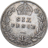 1901 Sixpence - Victoria British Silver Coin - Nice