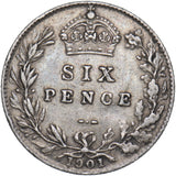 1901 Sixpence - Victoria British Silver Coin - Nice