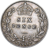 1901 Sixpence - Victoria British Silver Coin - Nice