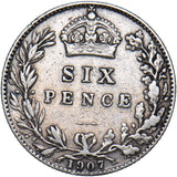 1907 Sixpence - Edward VII British Silver Coin