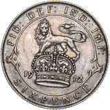 1912 Sixpence - George V British Silver Coin - Nice