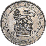1913 Sixpence - George V British Silver Coin - Very Nice