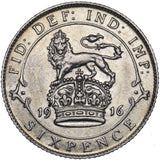 1916 Sixpence - George V British Silver Coin - Very Nice