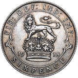 1918 Sixpence - George V British Silver Coin - Nice