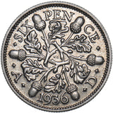1936 Sixpence - George V British Silver Coin - Very Nice
