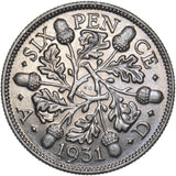 1931 Sixpence - George V British Silver Coin - Very Nice