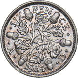 1934 Sixpence - George V British Silver Coin - Very Nice