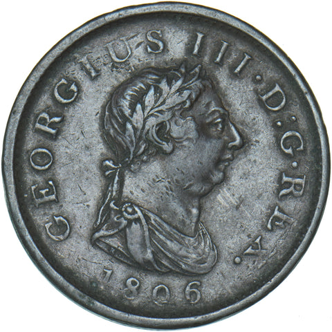 1806 Penny - George III British Copper Coin - Nice